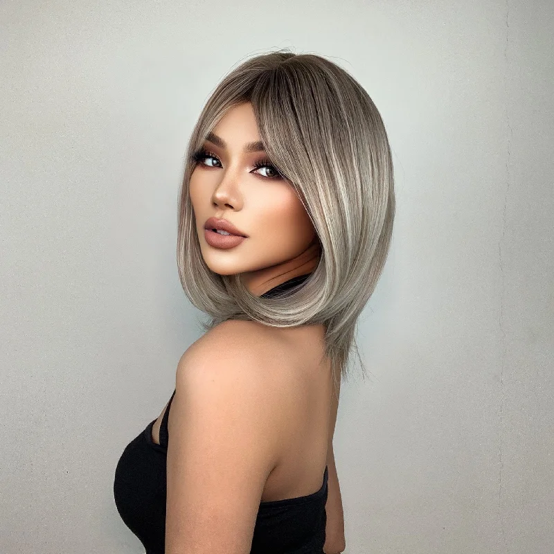 Colored wig with a straight texture for a sleek and minimalist look12 Inches Soft Bob Synthetic Wigs - Enya