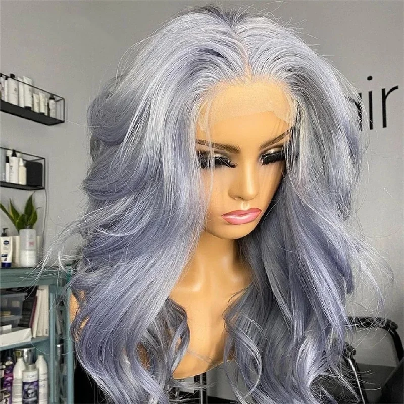 Colored wig with a side - swept bang for a sophisticated look2023 New 13x4 HD Lace Frontal Wig Colored Grey Human Hair Wig For Women