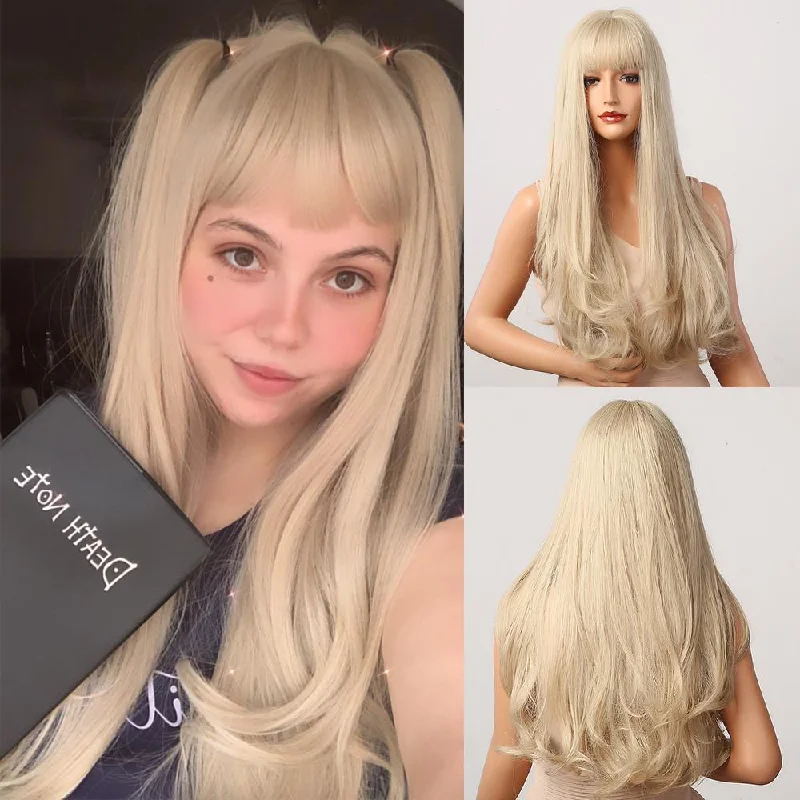 Colored wig with a natural - looking root for a more realistic look24 Inches Platinum Blonde Synthetic Wig - Taylor