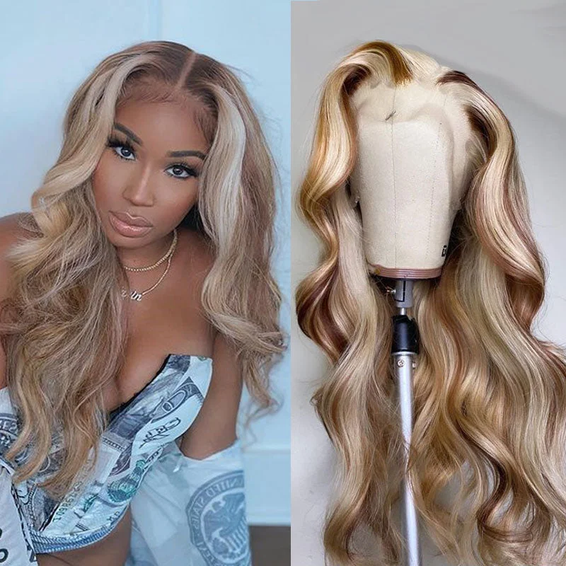 Colored wig with a side - part for a more flattering appearance613 Honey Blonde Body Wave Colored Wig Highlight 13X4HD Transparent Lace Part Human Hair Wig For Women Brazilian