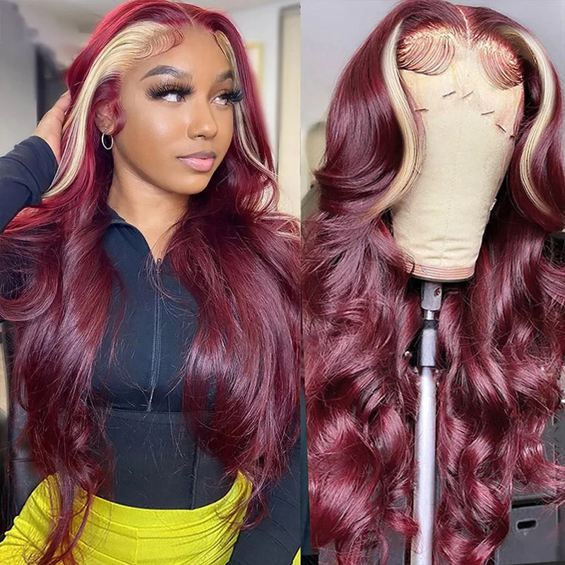 Colored wig with a blue - green ombre effect for a unique and trendy appearance99J Burgundy Lace Front Wig 613 Blonde Highlight Wigs Body Wave Human Hair Wigs Glueless 13x4 Lace Frontal Wig