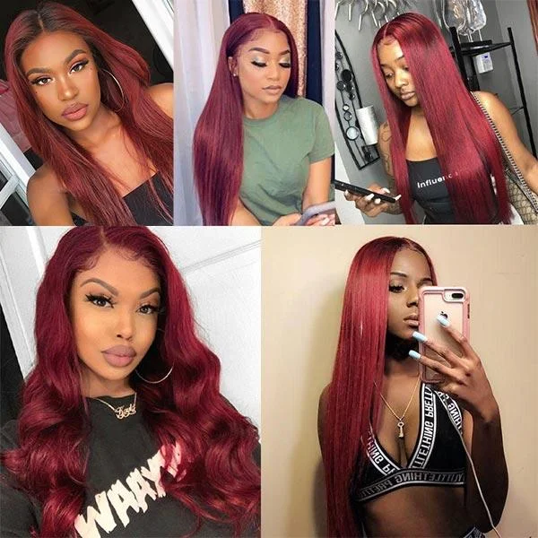 Synthetic colored wig with a heat - resistant formula for easy styling99J Color Burgundy Middle Part Lace Front Wig Colored Human Hair Wigs