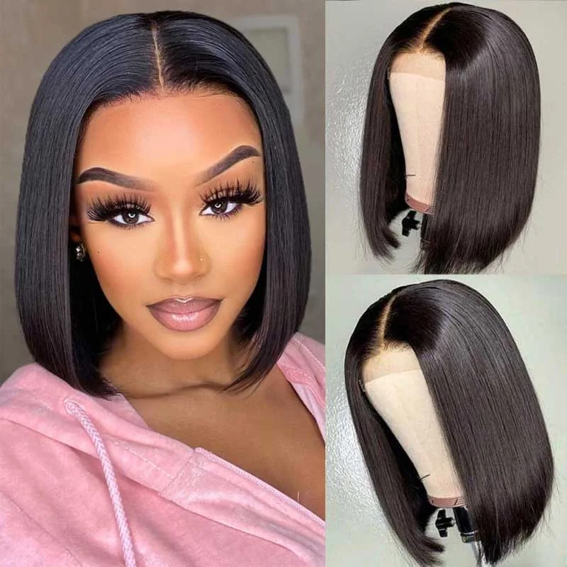 Petite bob wig suitable for women with small facesAlibonnie Hair Short Straight BOB Wigs 4X4 Lace Closure Wig 200% Density