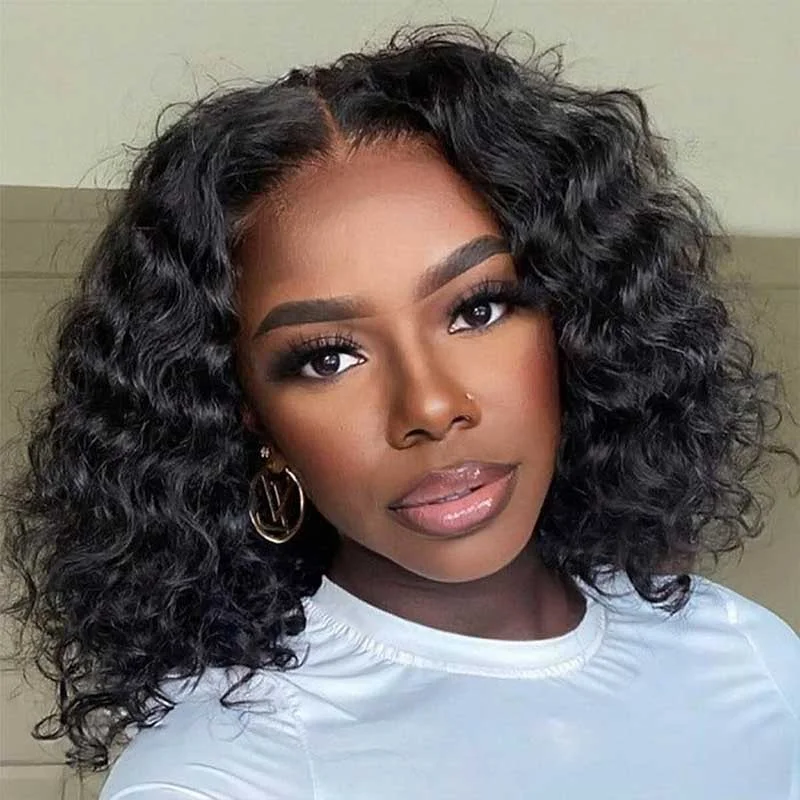 Bob wig with a monofilament cap for a breathable feelAlibonnie Deep Wave 4x4 Lace Closure Bob Wigs Short Human Hair Wigs 180% Density