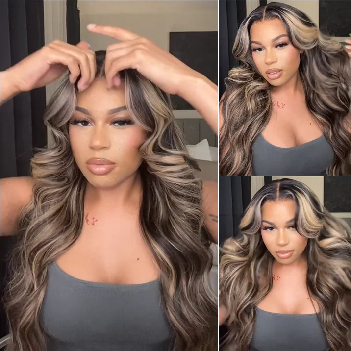 Colored wig with a wispy fringe for a soft and feminine lookAngieQueen 1B/Gray Highlight Wig Human Hair 13x4 Silky Straight Lace Front Wig