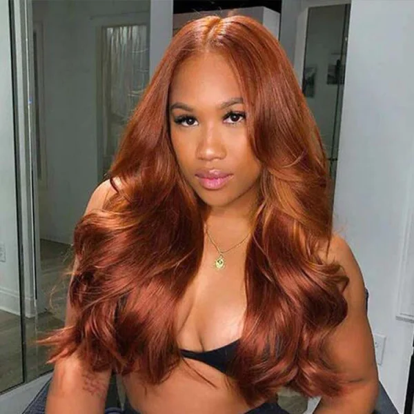 Synthetic colored wig with a heat - resistant formula for easy stylingAngieQueen #35 Dark Ginger Color Hair 13x4 HD Lace Front Body Wave Human Hair Wigs