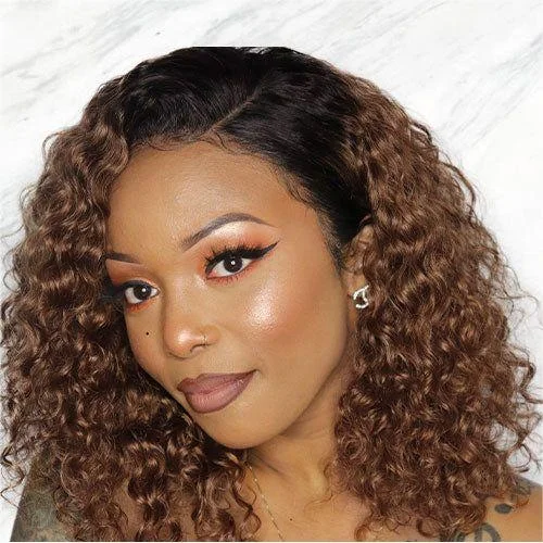 Adjustable - cap colored wig for a comfortable fitShort Bob Wig Curly Pre Cut Transparent Lace Wig Balayage Omber Color Wigs