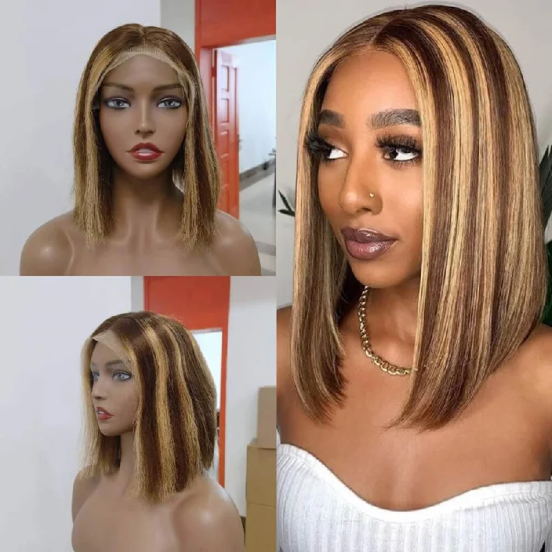 Colored wig with a curly texture for a bold and stylish choiceBlonde Highlight Brown Color Bob Wig Human Hair for African American