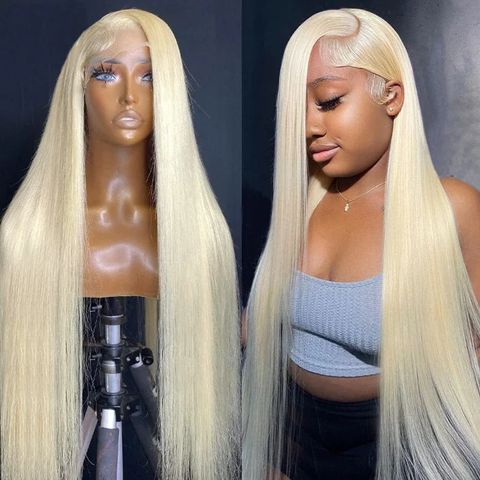 Colored wig with a 150 - density for a full and thick appearanceGlueless Wig Blonde Lace Front Wig Straight Blonde Wigs HD Transparent 13x4 Lace Frontal Wig 613 Human Hair Wig 36 Inch With Natural Hairline