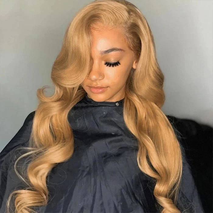 Colored wig with a pre - bleached knot for a natural - looking scalpBody Wave #27 Colored HD Lace Human Hair Wigs For Women Honey Blonde 13*4 13*6 Lace Frontal Wigs