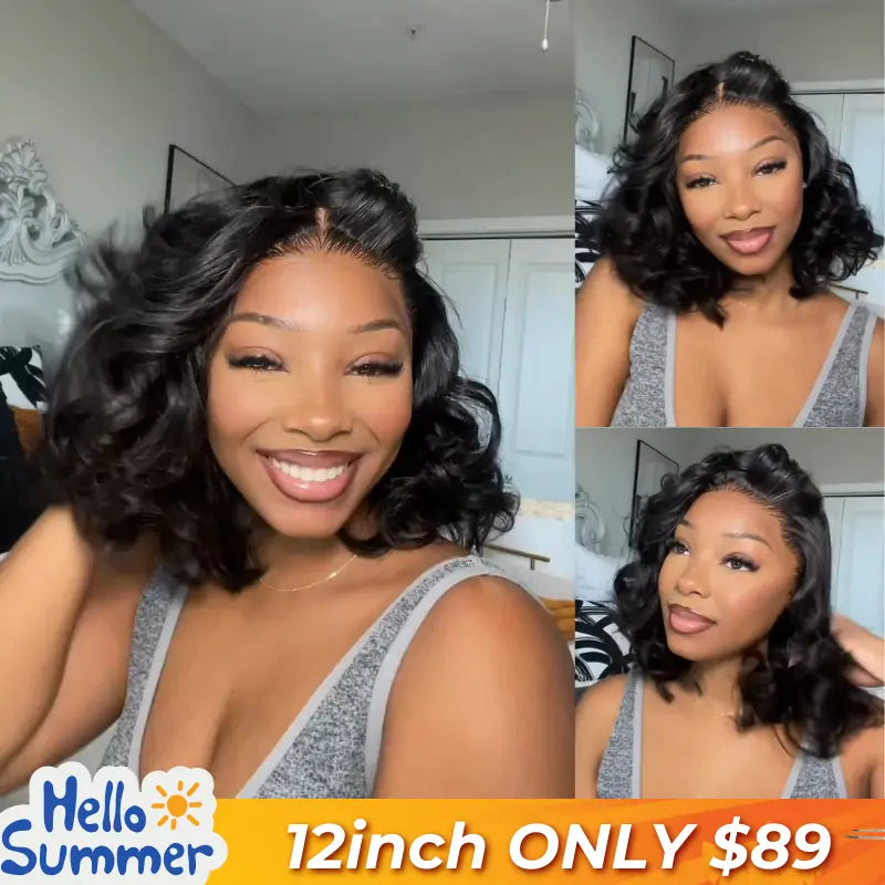 Bob wig with a curly fringe for a playful and youthful vibeBody Wave Pre Plucked 4x4/13x4 HD Lace Closure Bombshell Curls Human Hair Bob Wigs-Geeta Hair