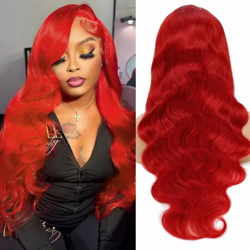 Colored wig with a blue - green ombre effect for a unique and trendy appearanceOneMore Glueless Red Lace Front Wig Body Wave 13x4 HD Transparent Lace Colored Human Hair Wigs