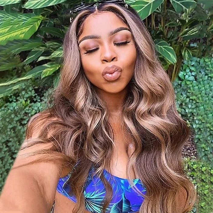 Colored wig with a purple - violet shade for a regal and elegant lookHighlight Body Wave Ready To Wear Glueless Wigs Pre-plucked 13x6 Body Wave Lace Front Wig With Bleached Knots Beginner Friendly