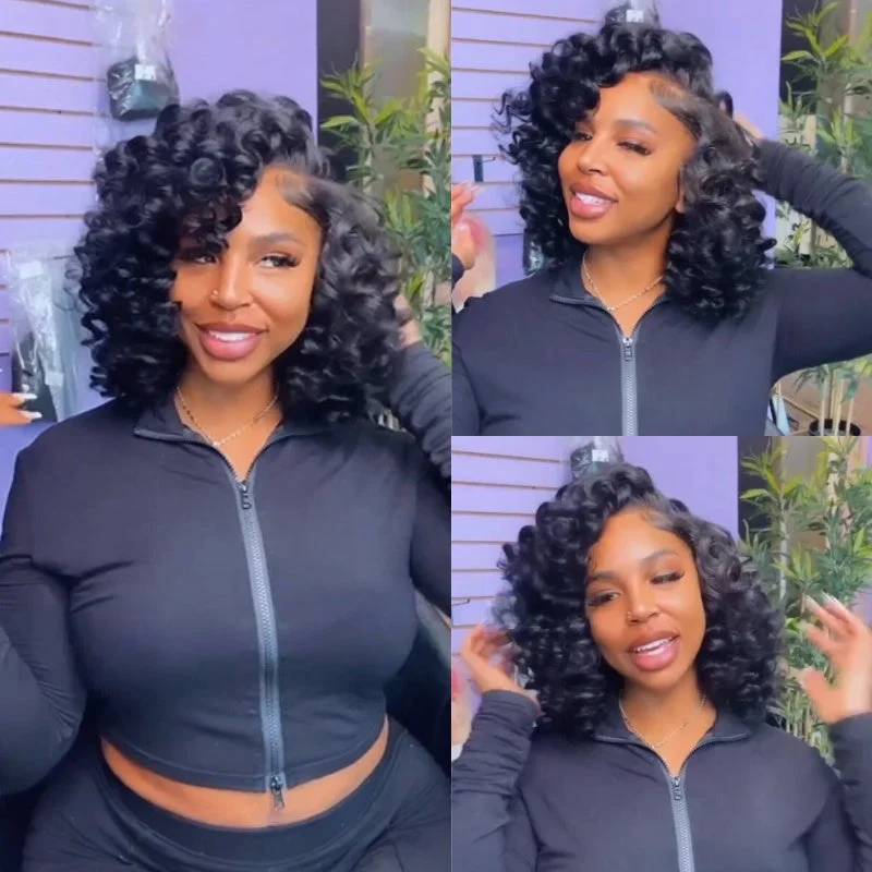 Bob wig with a pixie - inspired cut for a bold and stylish choiceBouncy Curly Bob Human Hair Wigs Beginner Friendly Glueless Lace Front Wig 180% Density - Geeta Hair