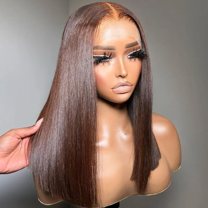 Bob wig with a balayage effect for a natural - looking color transitionBrown 4x4/13x4 HD Lace Bob Wig Colored Bone Straight Shoulder Length Human Hair Wigs-Geeta hair