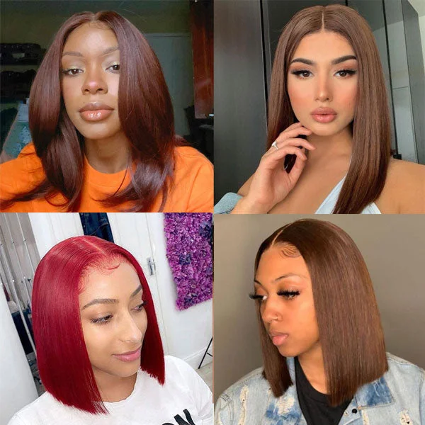 Petite bob wig suitable for women with small faces[Flash Deal] Brown Color Hair Straight Human Hair Lace Front Wigs Short Bob Wigs For Black Women