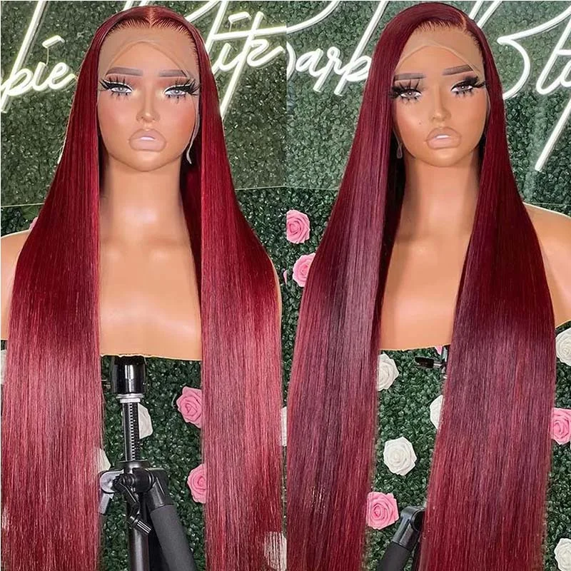 Colored wig with a wavy texture for a beachy and fun lookOneMore Burgundy Hair Straight Human Hair Wigs Transparent 13x4 Lace Front Wig Pre Plucked