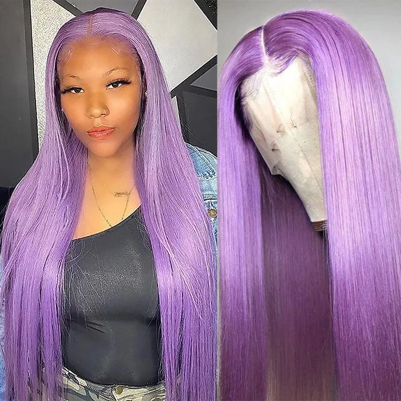 Colored wig with a silk - base cap for a comfortable and smooth feelPurple Wigs Glueless Purple Lace Front Wigs Straight Human Hair Wig