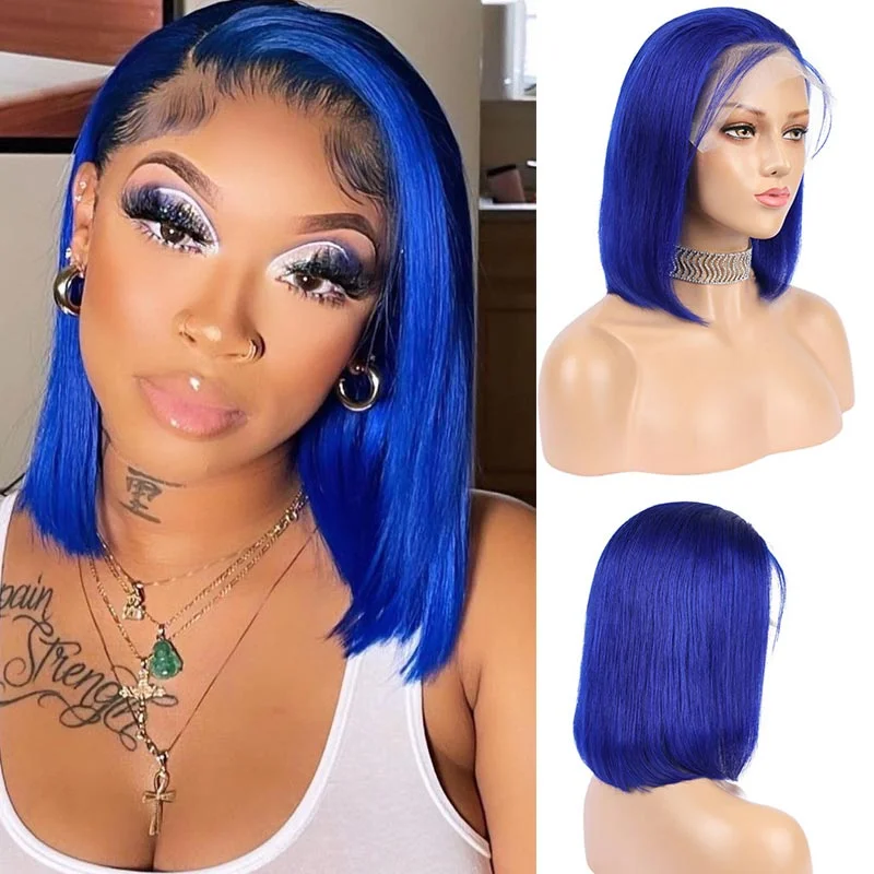 Bob wig with a pixie - inspired cut for a bold and stylish choiceGinger/Klein Blue/99J Burgundy/Pink HD Lace Wig Long Short Bob Straight Hair Wig 10-16 Inch 13x4 Lace Front Wig 4x4 Closure Human Hair Wig-Geeta Hair