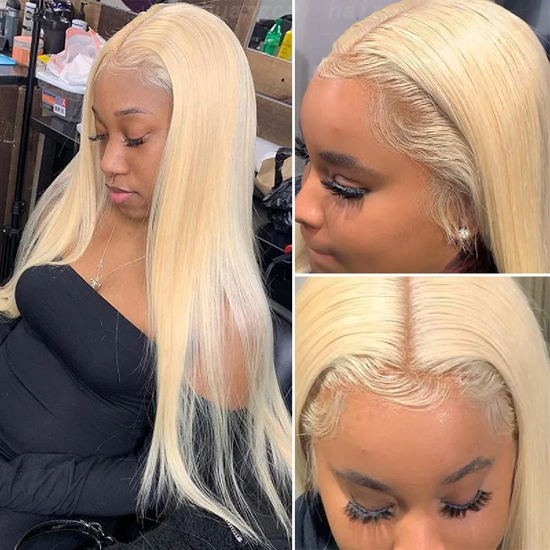 Colored wig with a side - swept bang for a sophisticated lookCranberry Part Lace Front Wigs 613 Blonde Malaysian Straight Human Hair Wigs