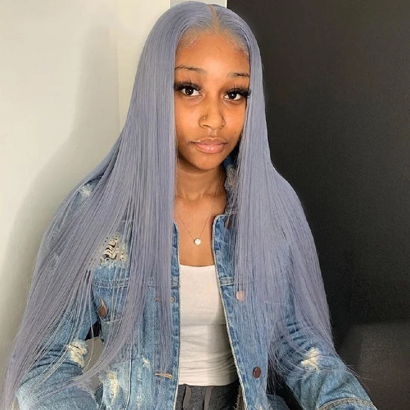 Colored wig with a middle - part for a classic and elegant styleCranberry 13X4 Lace Frontal Wig Remy Bone Straight Wigs Silver Grey Human Hair For Women Pre Plucked Transparent Lace Wigs