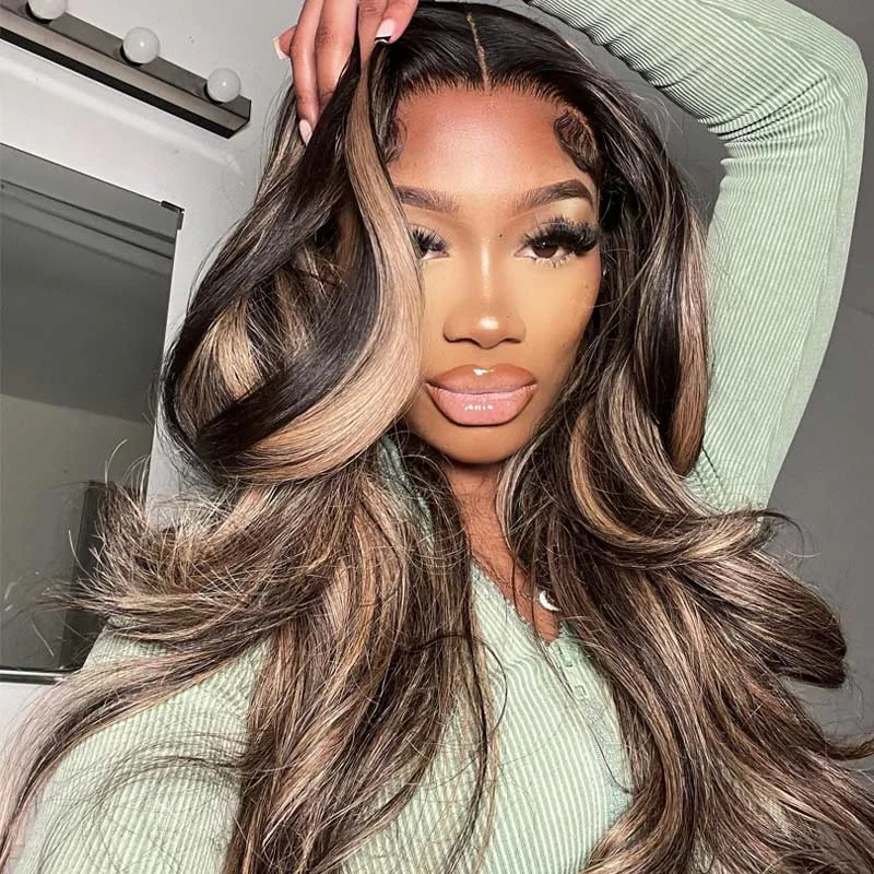 Colored wig with a wavy texture for a beachy and fun lookCranberry 13x6 Body Wave Balayage Highlight Hair Transparent Lace Front Human Hair Wigs