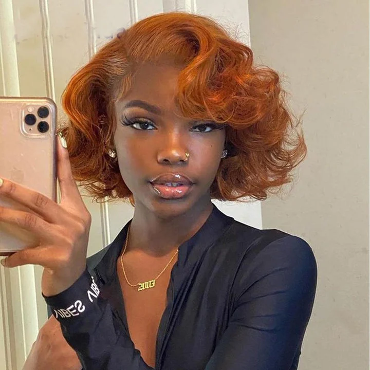 Colored wig with a curly texture for a bold and stylish choiceCranberry 13x6 Ginger Lace Front Wig Pre Plucked Orange Body Wave Frontal Wig