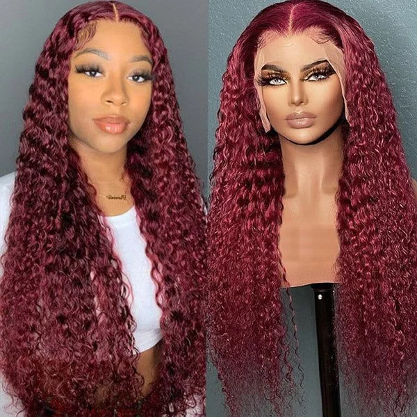 Colored wig with a 150 - density for a full and thick appearanceCranberry 99J Hair Color Deep Wave Lace Front Wig Burgundy Colored Wig