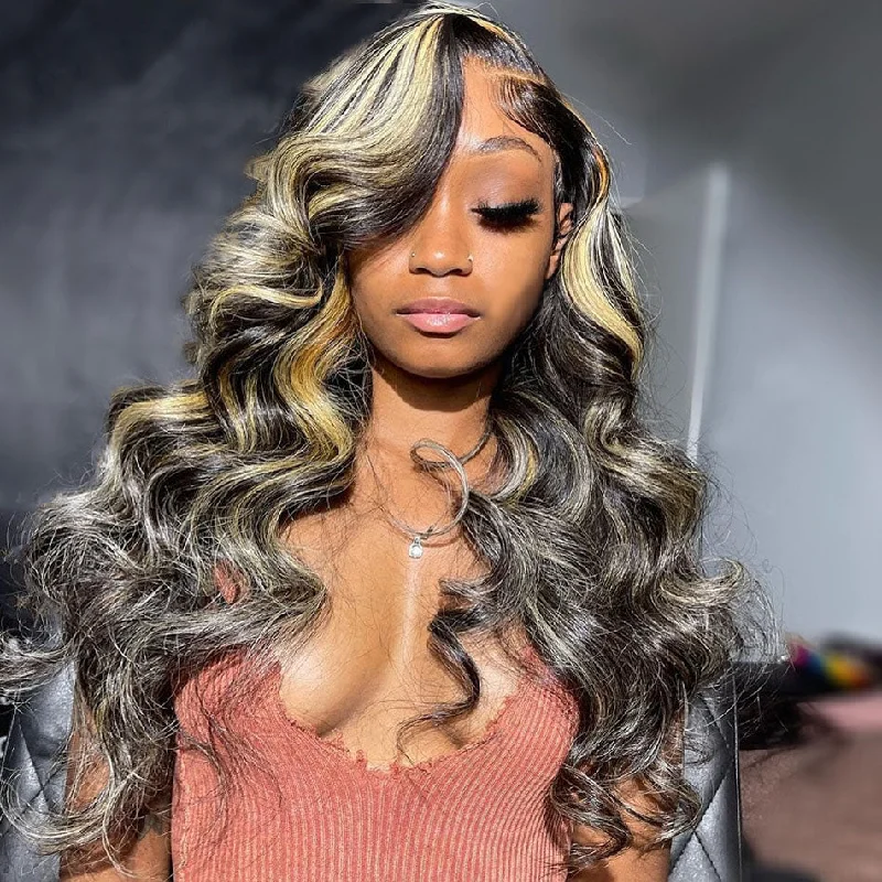 Colored wig with a middle - part for a classic and elegant styleCranberry Body Wave Highlight Wig Transparent Lace Front Human Hair Wigs 13X4 Lace Frontal Wig Pre Plucked Honey Blonde Colored