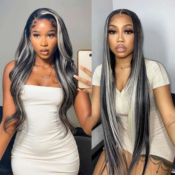 Colored wig with a pre - plucked hairline for a more natural lookCranberry FLASH SALE 1B/GREY BODY WAVE LACE FRONTAL WIG