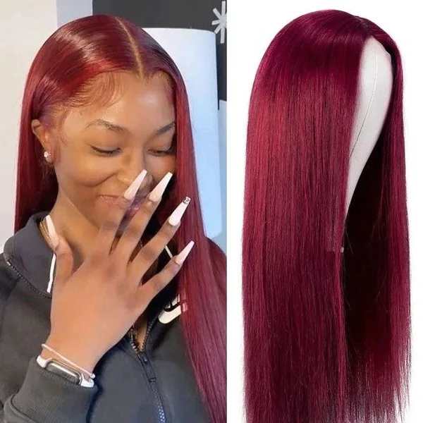 Colored wig in a vibrant pink color for a bold and eye - catching lookCranberry Hair 99J Color Straight  13X4 Lace Front Wig