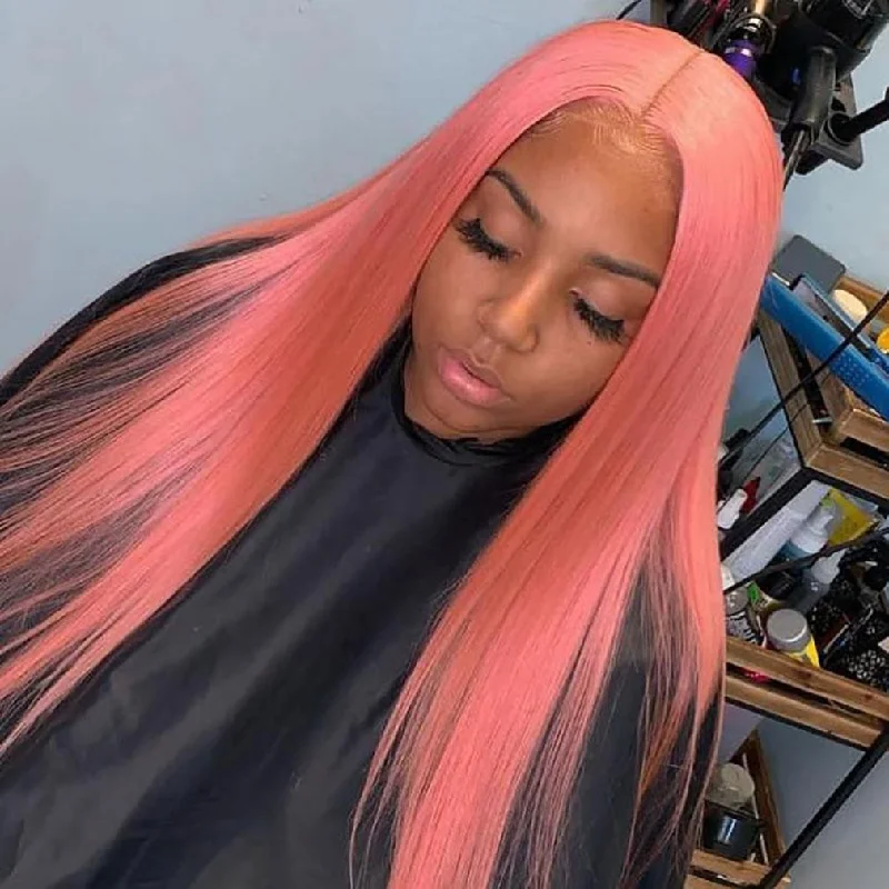 Colored wig with a blue - green ombre effect for a unique and trendy appearanceCranberry Pink Sliky Straight Wig Human Hair Wigs HD 13X4 Lace Frontal Wig