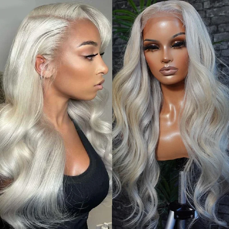 Colored wig with a pre - plucked hairline for a more natural lookCranberry Platinum Ash Blonde Lace Front Wig Transparent Colored 13X4 Lace Front Human Hair Wig