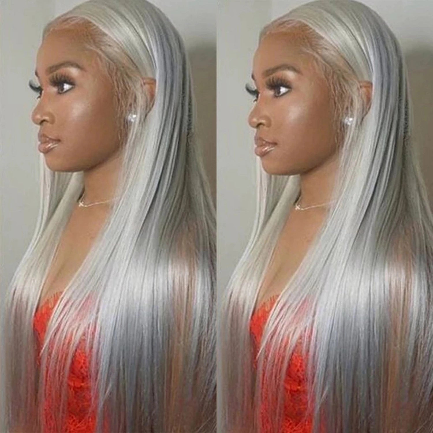 Colored wig with a wispy fringe for a soft and feminine lookCranberry Sliver Gray Sliky Straight Wig Human Hair Wigs HD 13X4 Lace Frontal Wig