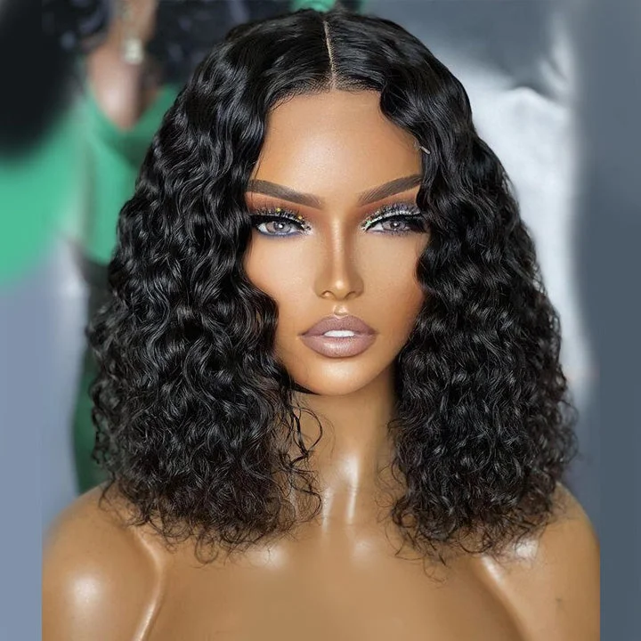 Bob wig with a wavy texture for a beachy lookGeetahair Upgrade HD Lace Deep Curly Bob Wig Black Color Undetectable Clear Lace Human Hair Bob Wigs