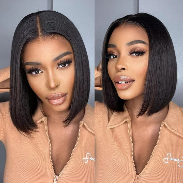 Bob wig with a pre - plucked hairline for a more natural lookGeetahair Upgrade HD Lace Straight Bob Wig Crystal Clear Lace Human Hair Bob Wigs With Pre Plucked Natural Hairline