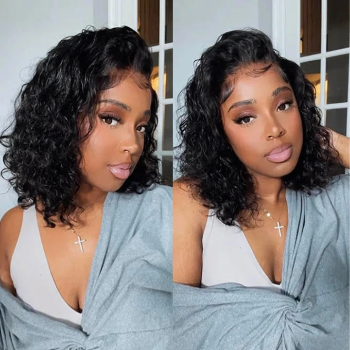 Bob wig with a curly fringe for a playful and youthful vibeGeetahair Upgrade HD Lace Body Wave Bob Wig Black Color Undetectable Clear Lace Human Hair Bob Wigs