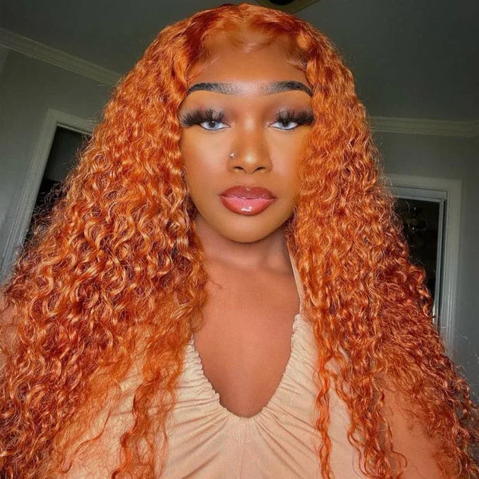 Colored wig with a blue - green ombre effect for a unique and trendy appearanceHuman Hair Ginger Lace Front Wig Curly Hair Middle Part Wig