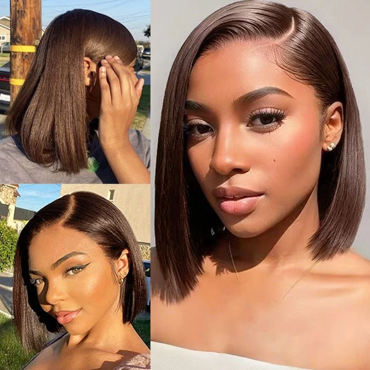 Colored wig with a pre - bleached knot for a natural - looking scalpGlueless 13x4 Lace Frontal 2# Straight Bob Wig Human Hair