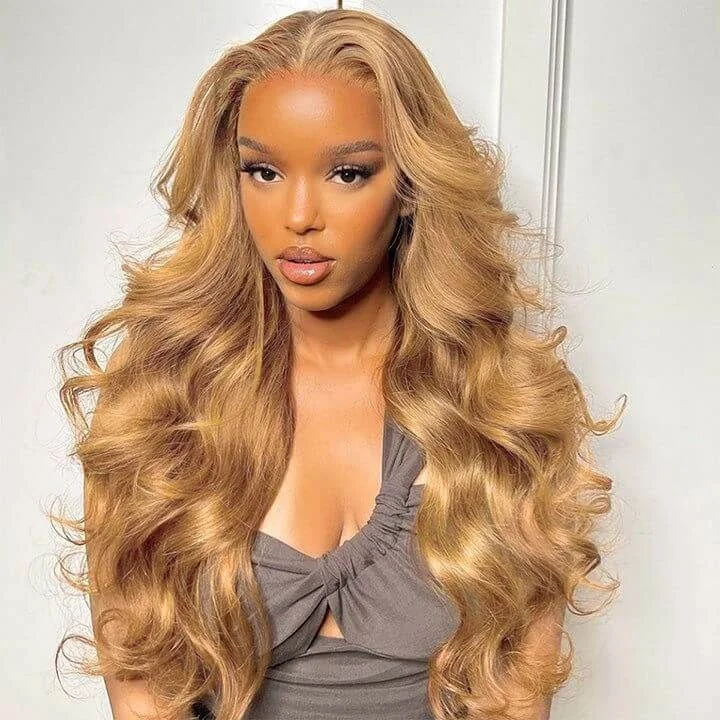 Colored wig with a side - part for a more flattering appearanceOneMore Honey Blonde Body Wave Wig 13x4 Lace Front Wig Glueless Wigs for Women