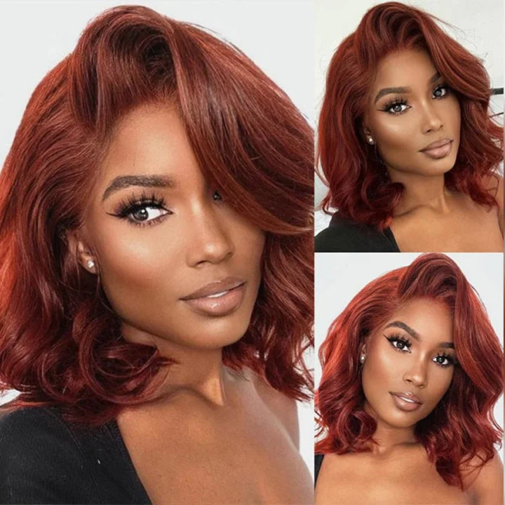 Bob wig for daily wear with a low - maintenance designGlueless Reddish Brown Body Wave HD Lace Bob Wig Auburn Body Wave Invisible Lace Human Hair Bob Wigs