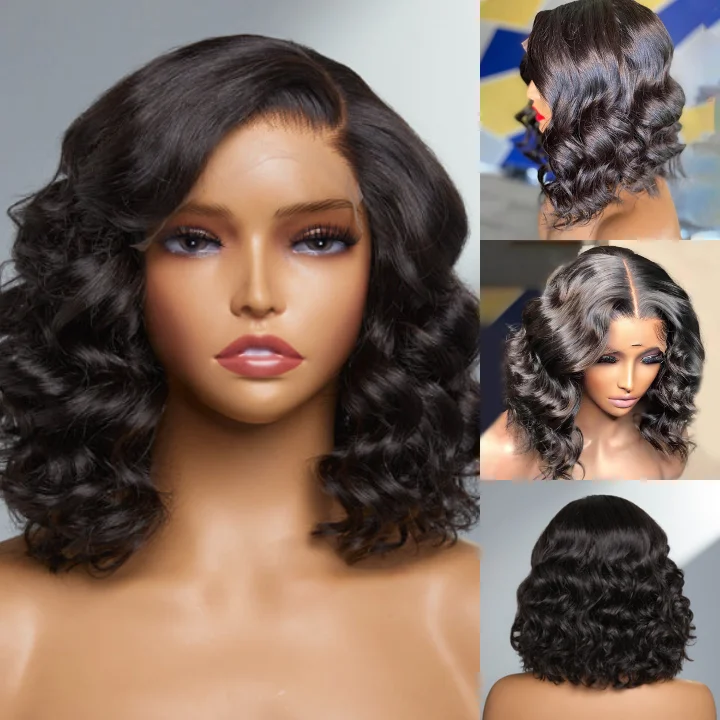 Layered bob wig to add volume and dimensionGlueless 13x4/6x4.5 Shoulder Loose Wave Pre Cut HD Transaparent Lace Human Hair Wigs Wear & Go Pre Plucked Hairline Bob Wigs-Geeta Hair