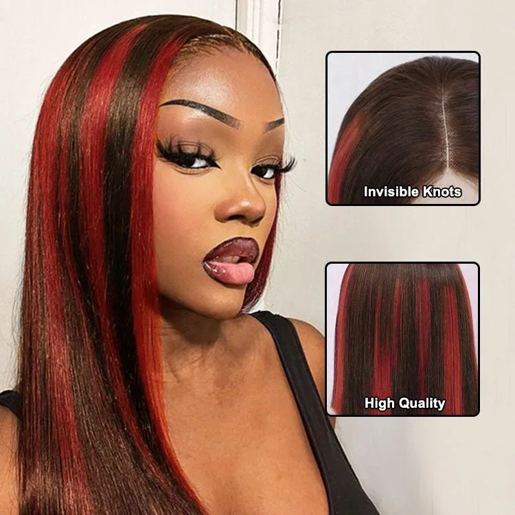 Colored wig with a blue - green ombre effect for a unique and trendy appearanceGlueless Straight Bob 4/RED Full Frontal Wig