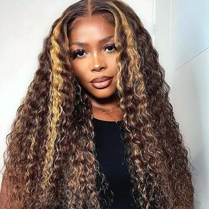 Colored wig with a curly texture for a bold and stylish choiceGlueless Ready To Wear Wig P4/27 Highlight Deep Wave Human Hair Wig Pre-plucked 13x4 Lace Frontal Wig With Pre-Cut Lace