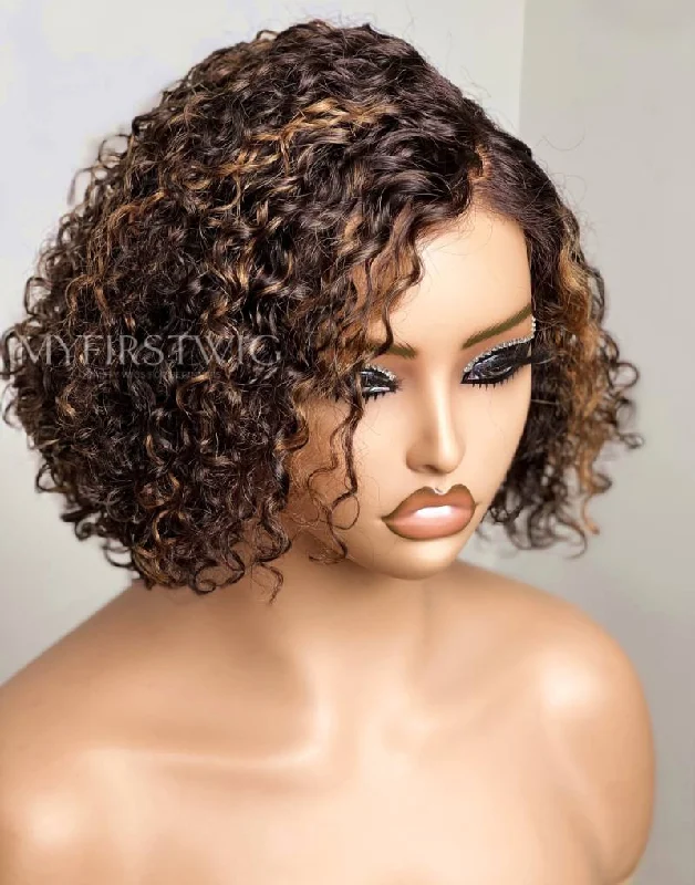 Ash - blonde bob wig for a trendy and cool - toned lookHighlight Brown Curly Wig HD Lace Wear & Go Glueless Closure Wig - CLB028