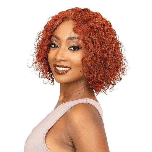 Bob wig with a wavy texture for a beachy lookJanet Collection 100% Virgin Remy Human Hair Hand-Tied Lace Deep Part Wig - Jalia