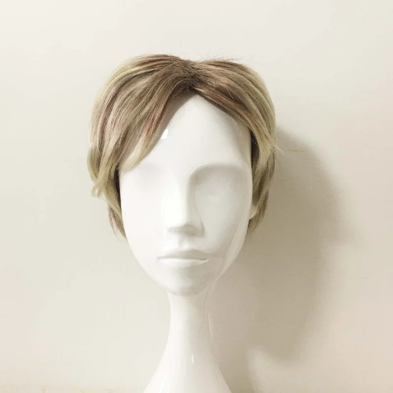 Bob wig with a pre - plucked hairline for a more natural lookMen Ash Blonde Short Straight Pixie Middle Part Cosplay Wig