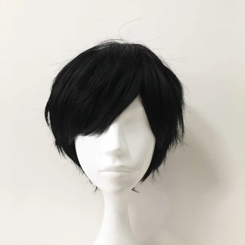 Bob wig with side - swept bangs for a sophisticated lookMen Black Short Straight Fringe-Bangs Pixie Cosplay Wig