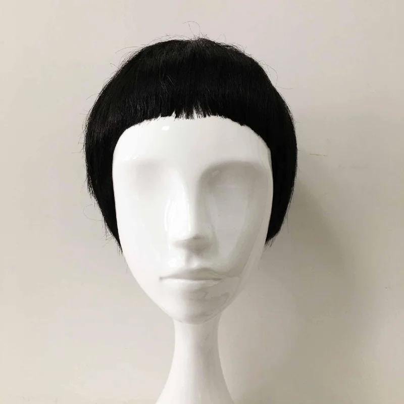 Bob wig with a monofilament cap for a breathable feelMen Black Short Straight Short Blunt Bangs Cosplay Thin Wig