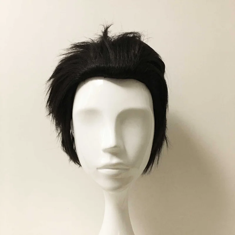 Bob wig with a monofilament cap for a breathable feelMen Black Short Straight Slicked Back Cosplay Wig